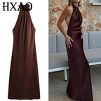 Satin Halter Midi Dress