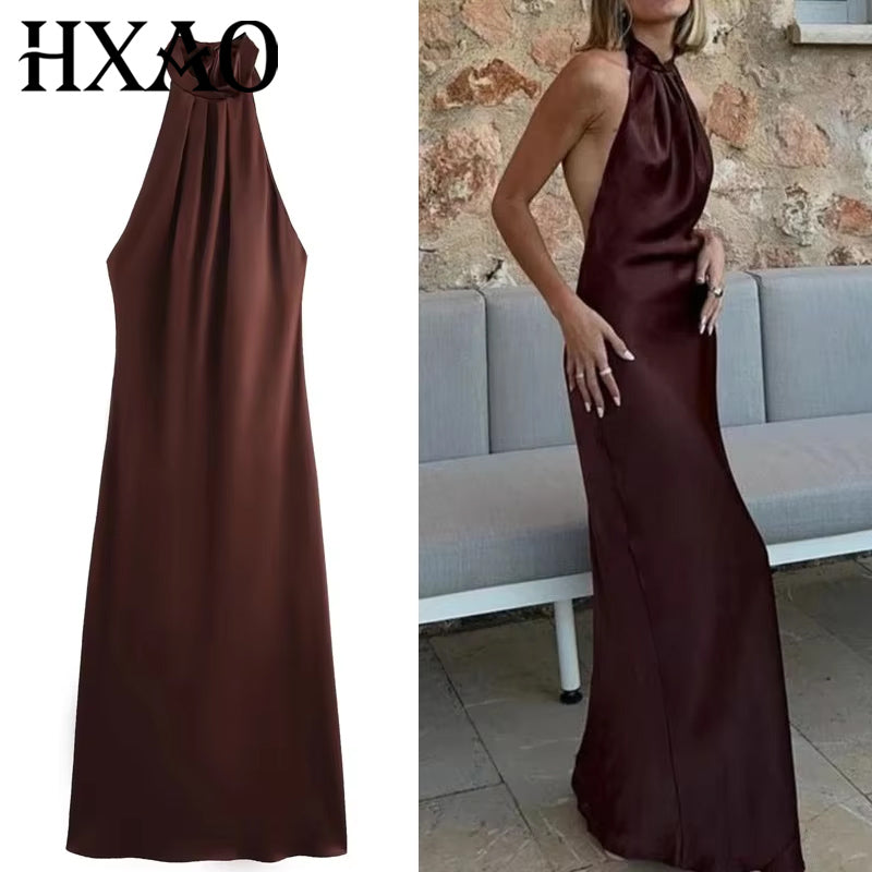 Satin Halter Midi Dress