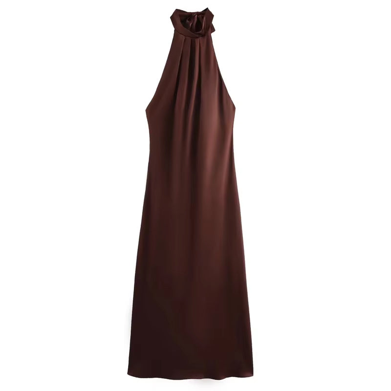 Satin Halter Midi Dress